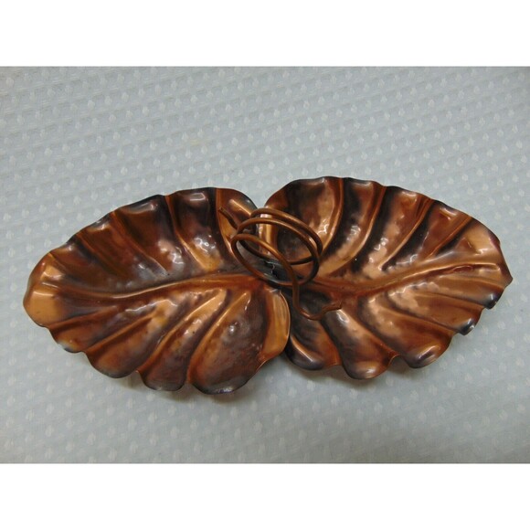 Gregorian Solid Copper Double Leaf Candy Nut Dish - Fall Decor Tray - Picture 5 of 5